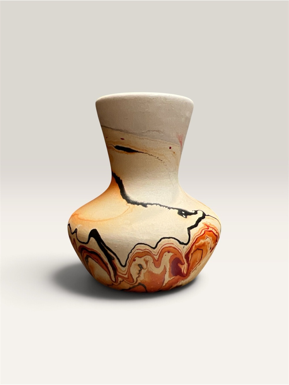 Artisan Nemadji Marbled Pottery Vase - Cream and Orange